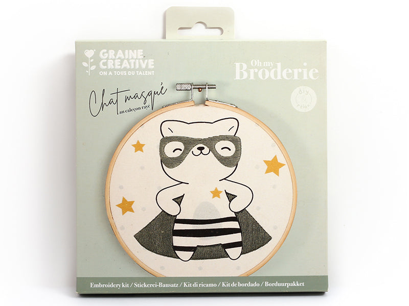 achat Kit broderie partielle chat masqué Graine Créative