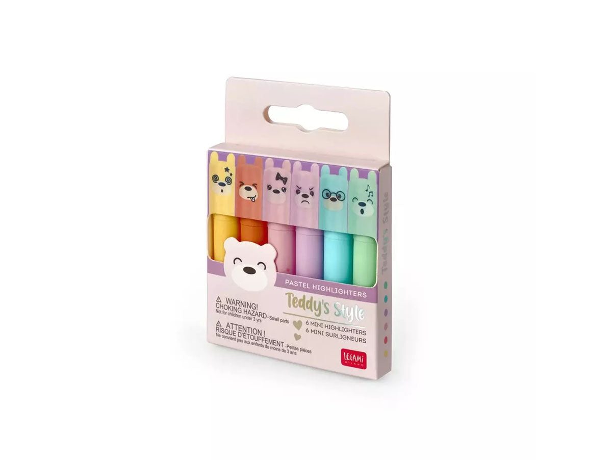 Achat 6 Mini surligneurs Teddy Style Pastel - Legami