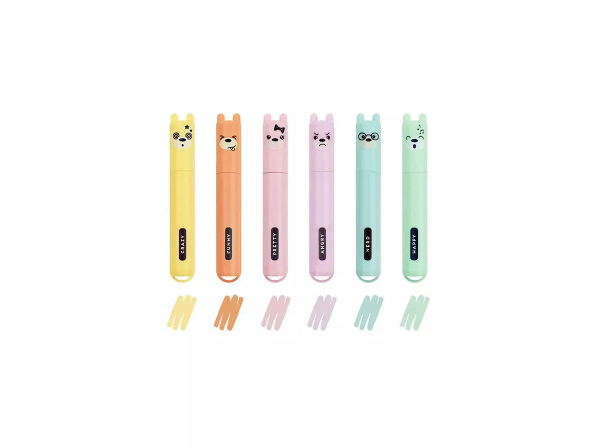 achat 6 Mini surligneurs Teddy Style Pastel - Legami