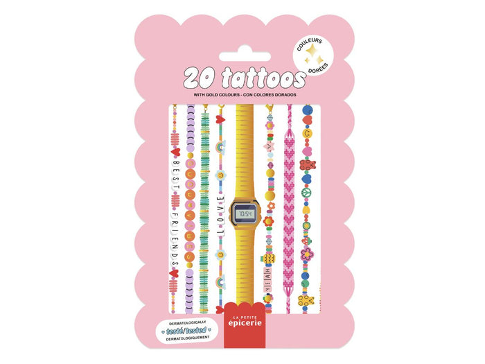 Achat Pochette de 20 Tattoos Reflets dorés - Bracelets