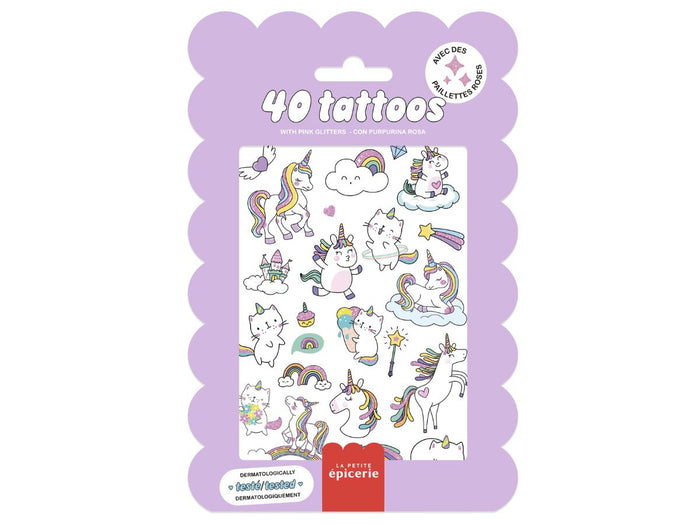 Achat Pochette de 40 Tattoos Paillettes rose - Licornes