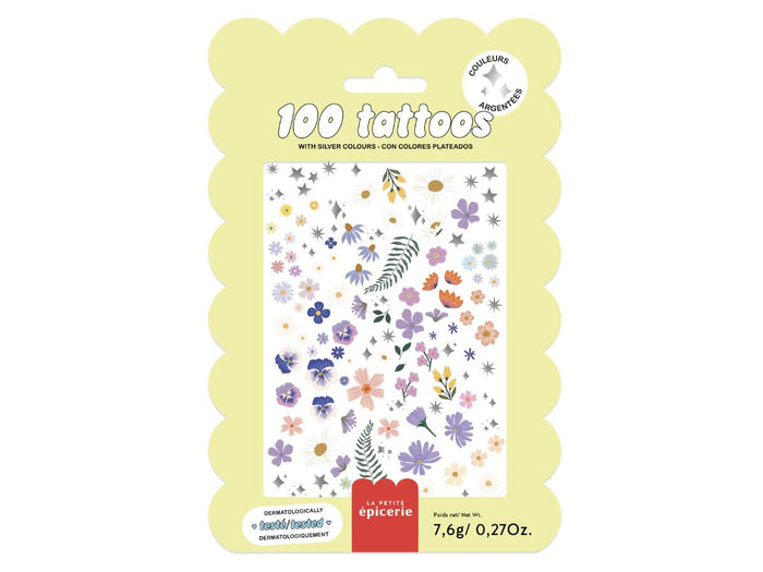 Achat Pochette de 100 Tattoos Effet argenté - Fleurs