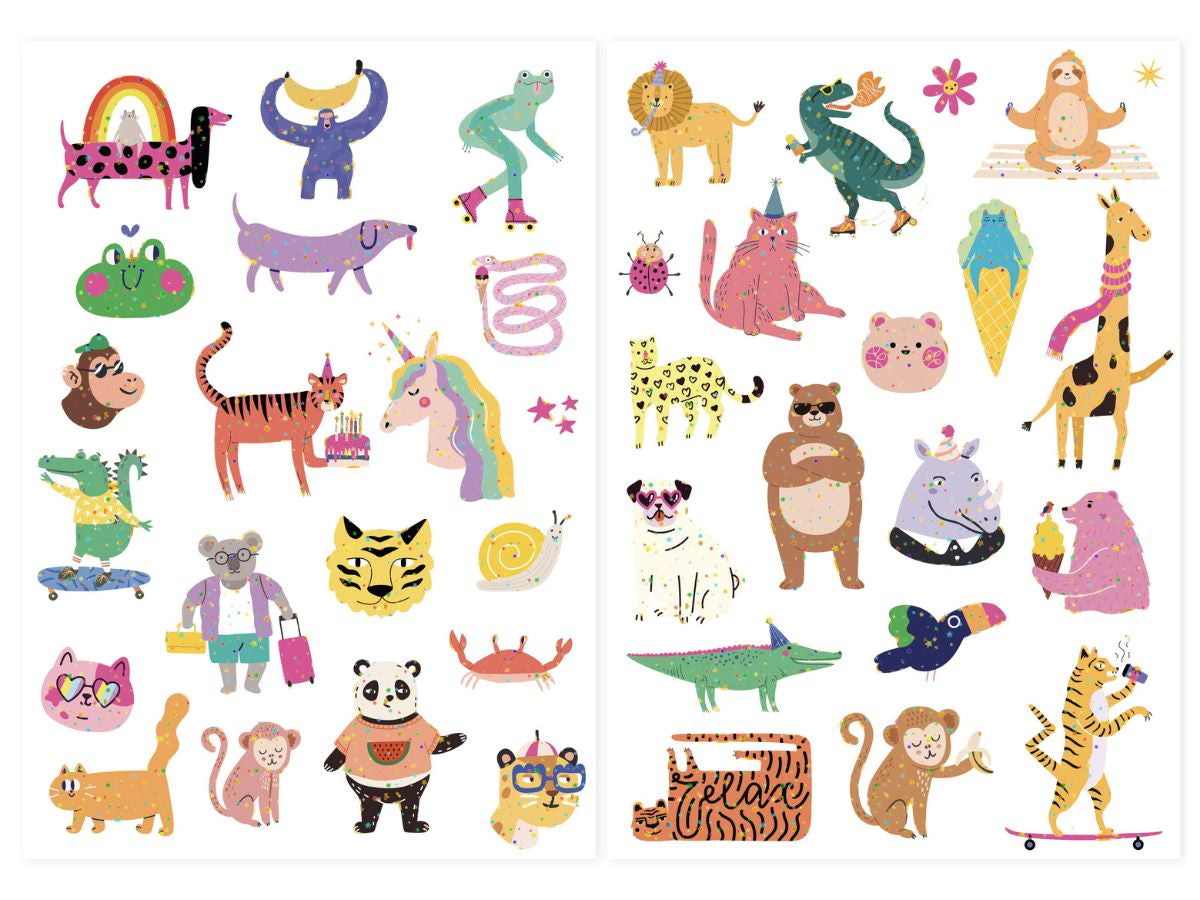 achat Pochette de 40 Tattoos Paillettes néon - Cute Animals