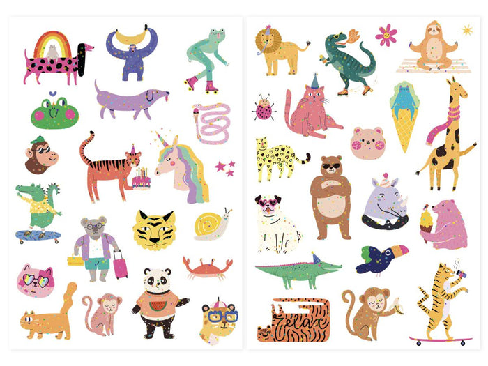 Achat Pochette de 40 Tattoos Paillettes néon - Cute Animals