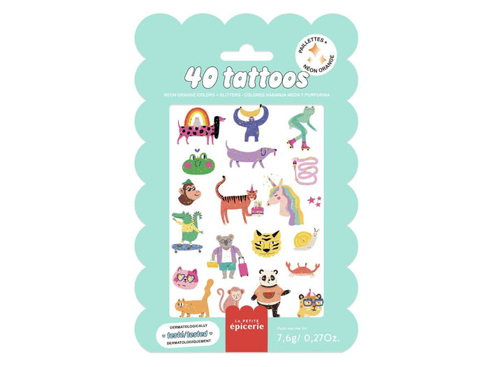 Achat Pochette de 40 Tattoos Paillettes néon - Cute Animals