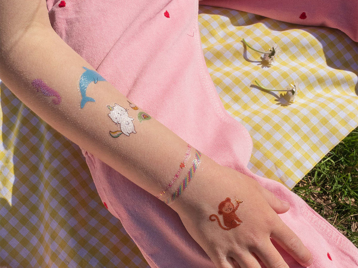 achat Pochette de 40 Tattoos Paillettes néon - Cute Animals