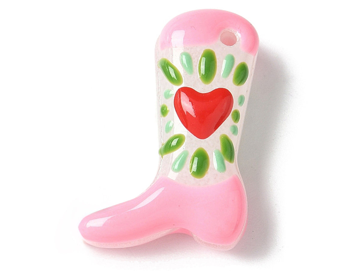 Achat Breloque bottine rose en verre avec cœur rouge