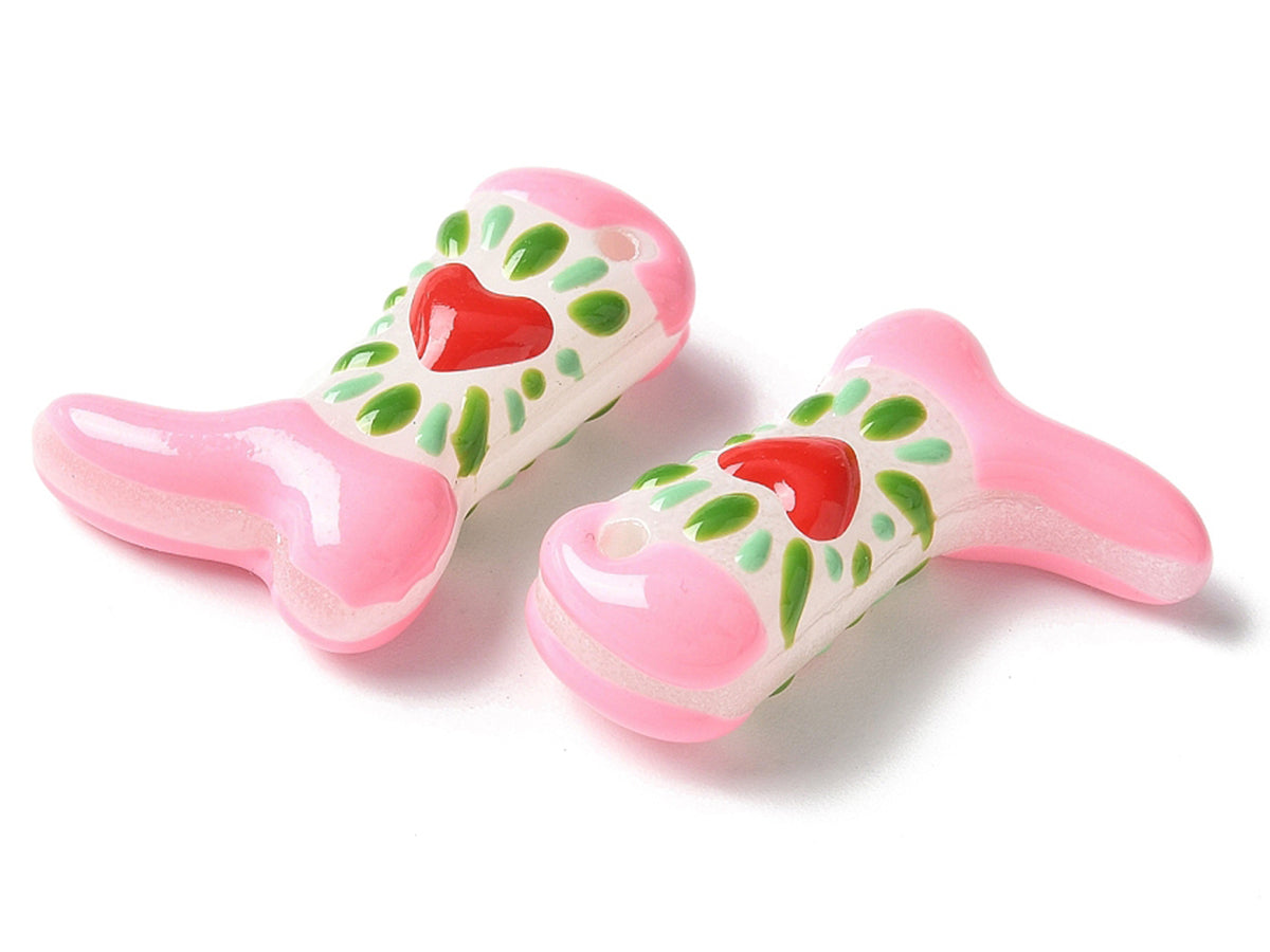 achat Breloque bottine rose en verre avec cœur rouge