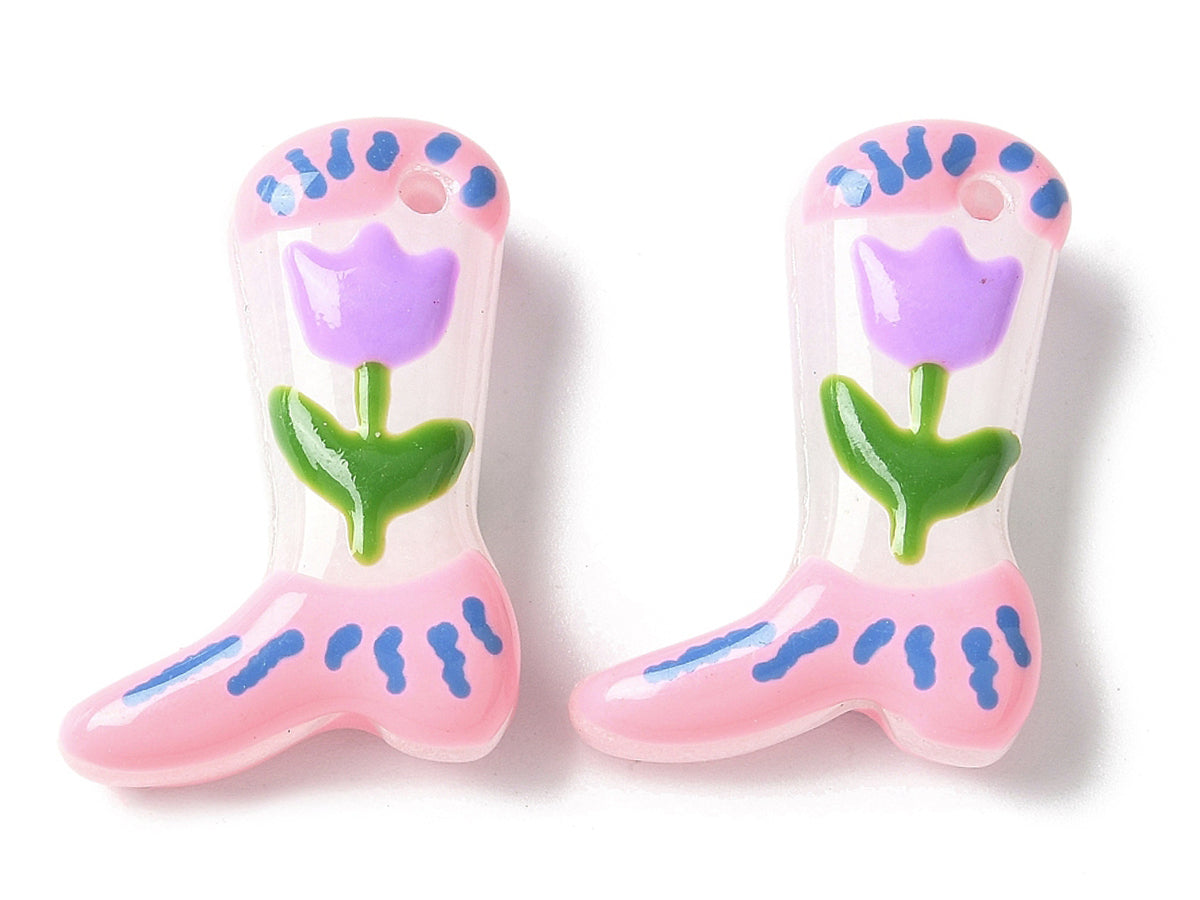 achat Breloque bottine violette en verre avec fleur