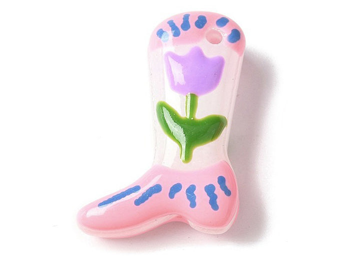 Achat Breloque bottine violette en verre avec fleur