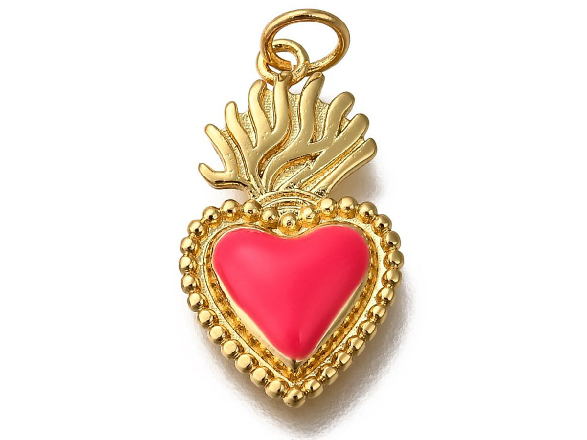 Achat Breloque cœur émaillée en laiton doré à l’or fin – Rose