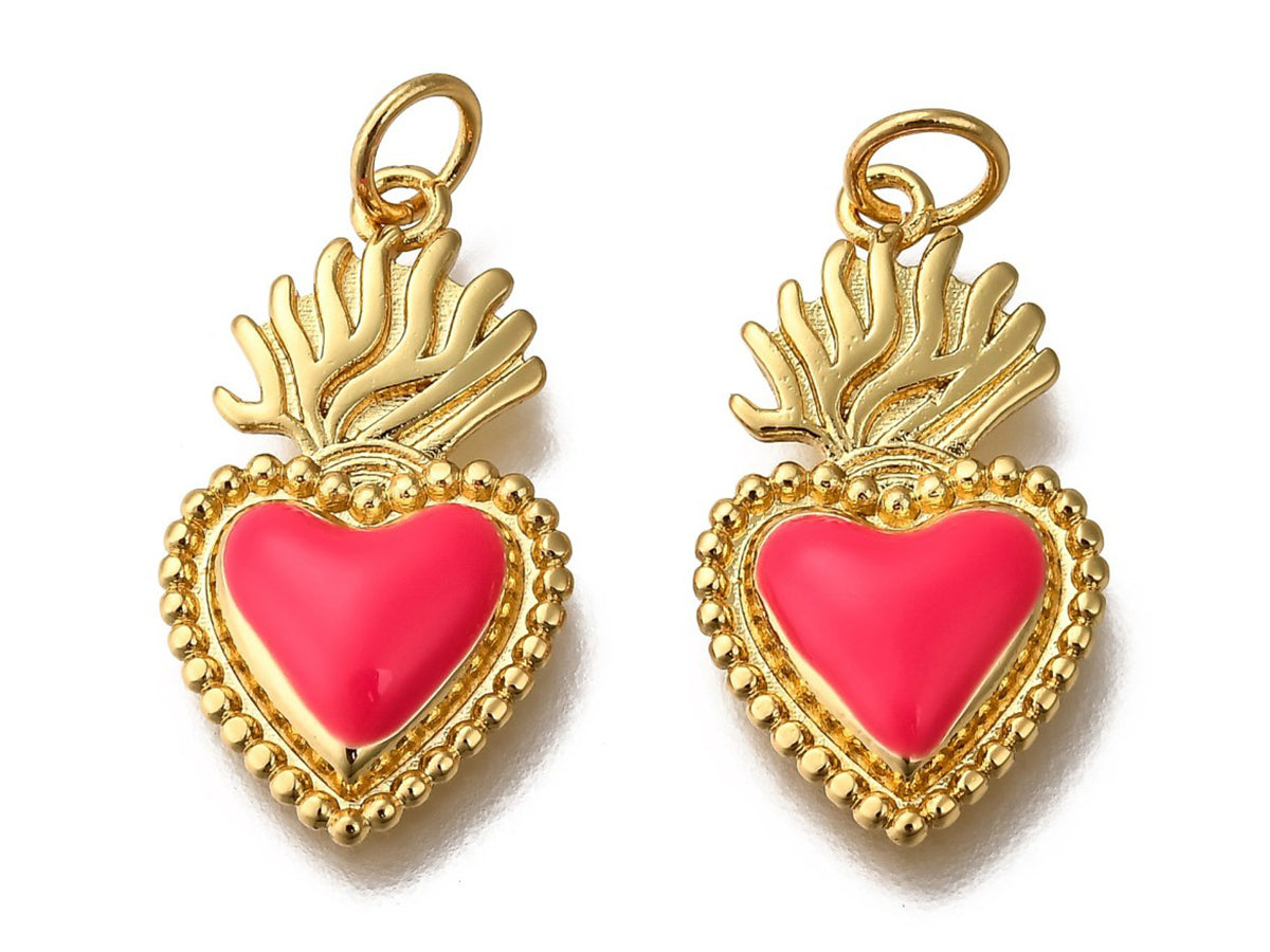 achat Breloque cœur émaillée en laiton doré à l’or fin – Rose