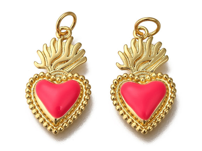 Achat Breloque cœur émaillée en laiton doré à l’or fin – Rose