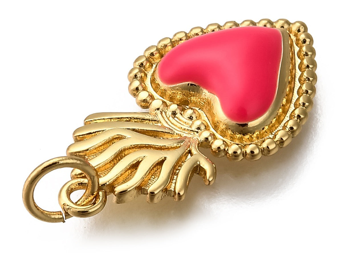 achat Breloque cœur émaillée en laiton doré à l’or fin – Rose