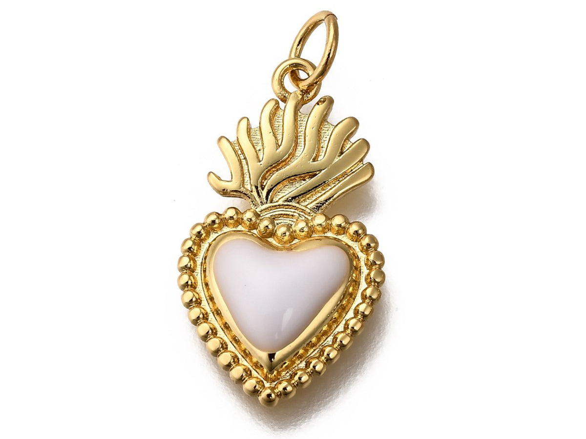Achat Breloque cœur émaillée en laiton doré à l’or fin – Blanc