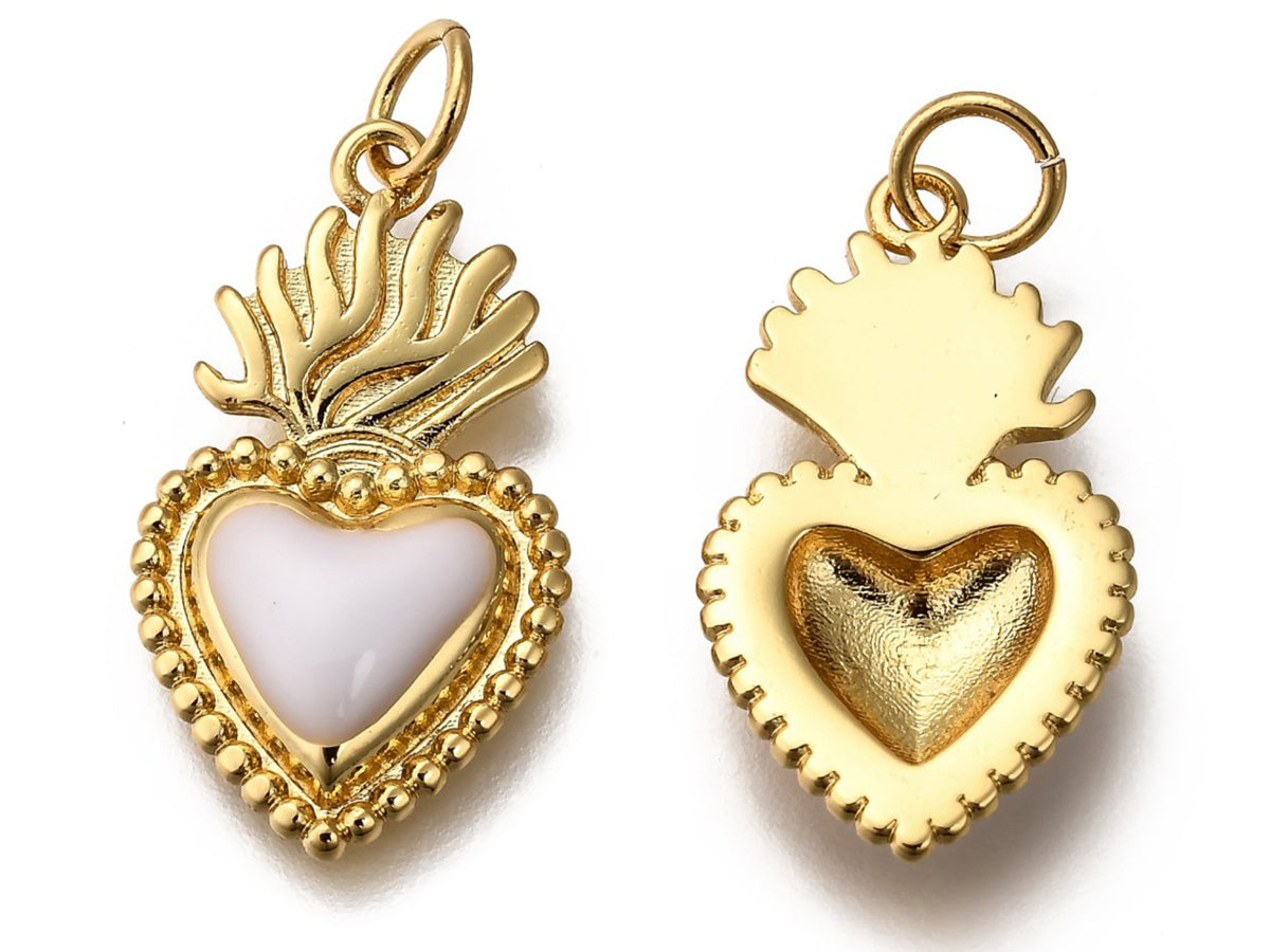 achat Breloque cœur émaillée en laiton doré à l’or fin – Blanc
