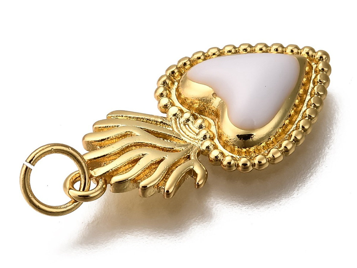 achat Breloque cœur émaillée en laiton doré à l’or fin – Blanc