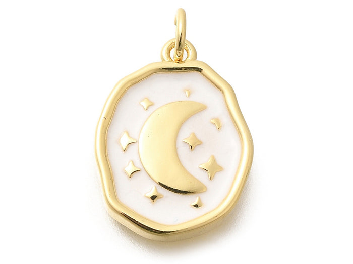 Achat Breloque lune émaillée en laiton doré à l’or fin