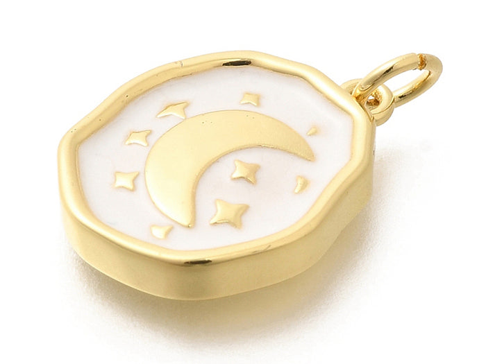 Achat Breloque lune émaillée en laiton doré à l’or fin