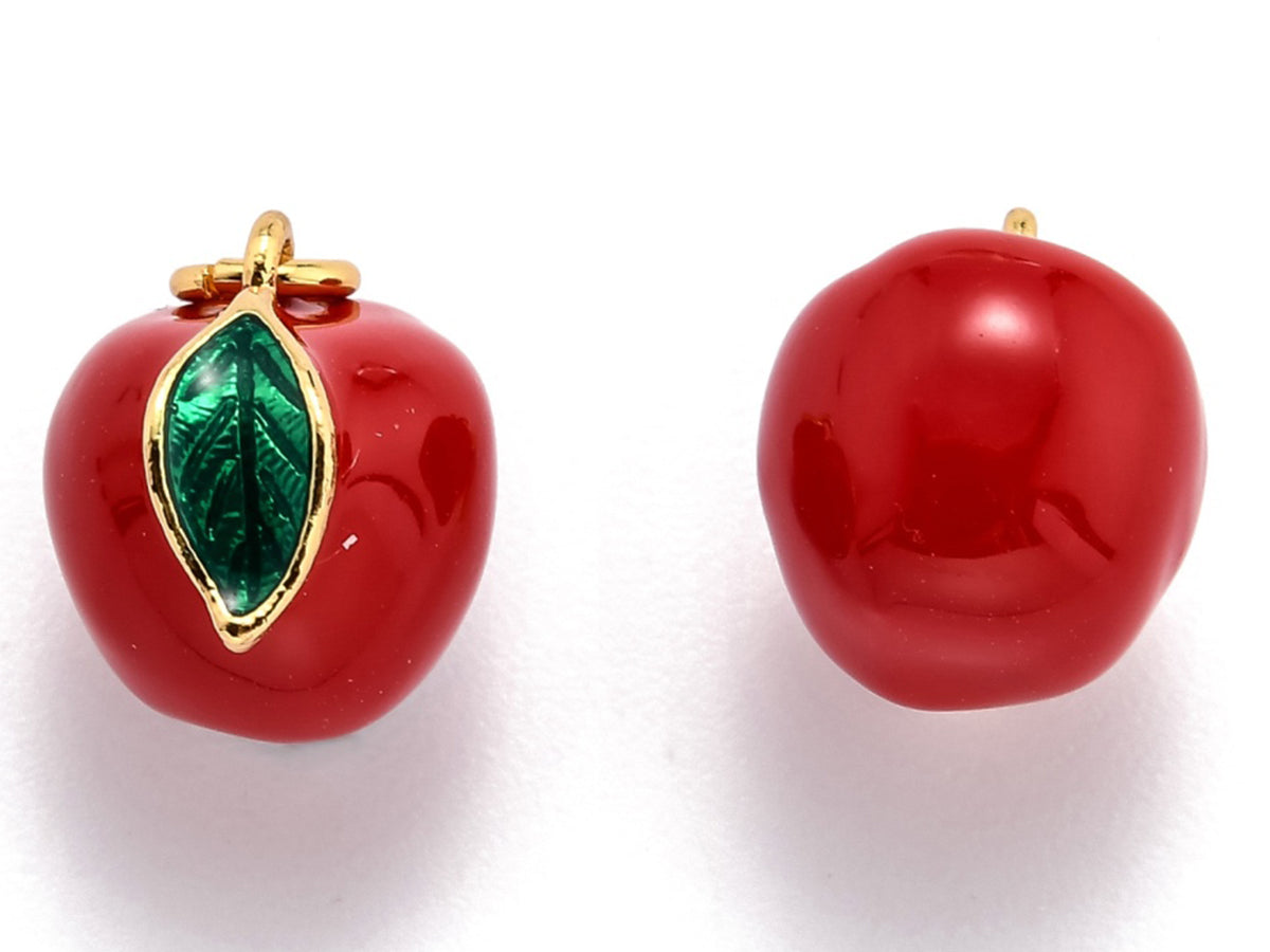 Achat Breloque pomme émaillée en laiton doré à l’or fin