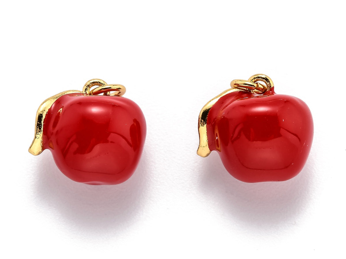 achat Breloque pomme émaillée en laiton doré à l’or fin