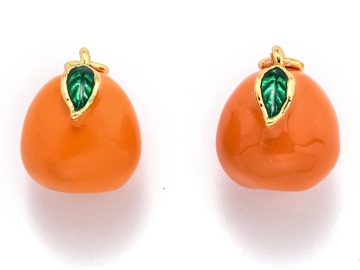 Achat Breloque orange émaillée en laiton doré à l’or fin