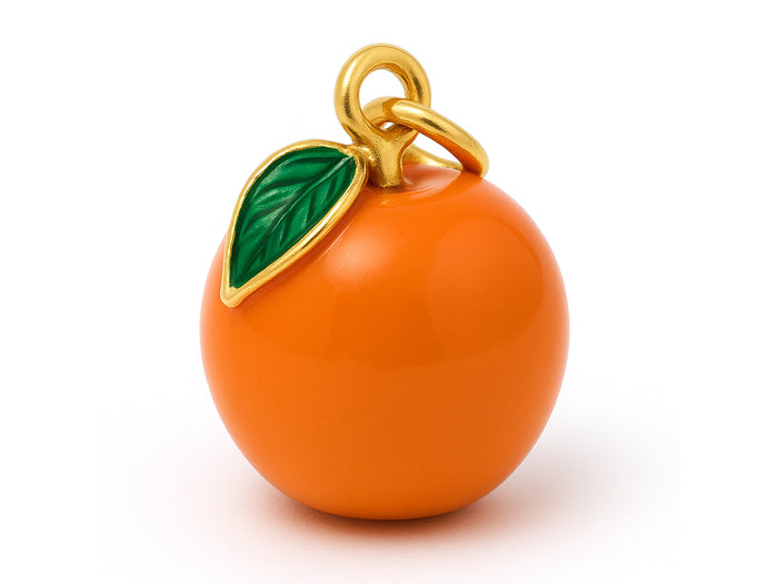 Achat Breloque orange émaillée en laiton doré à l’or fin
