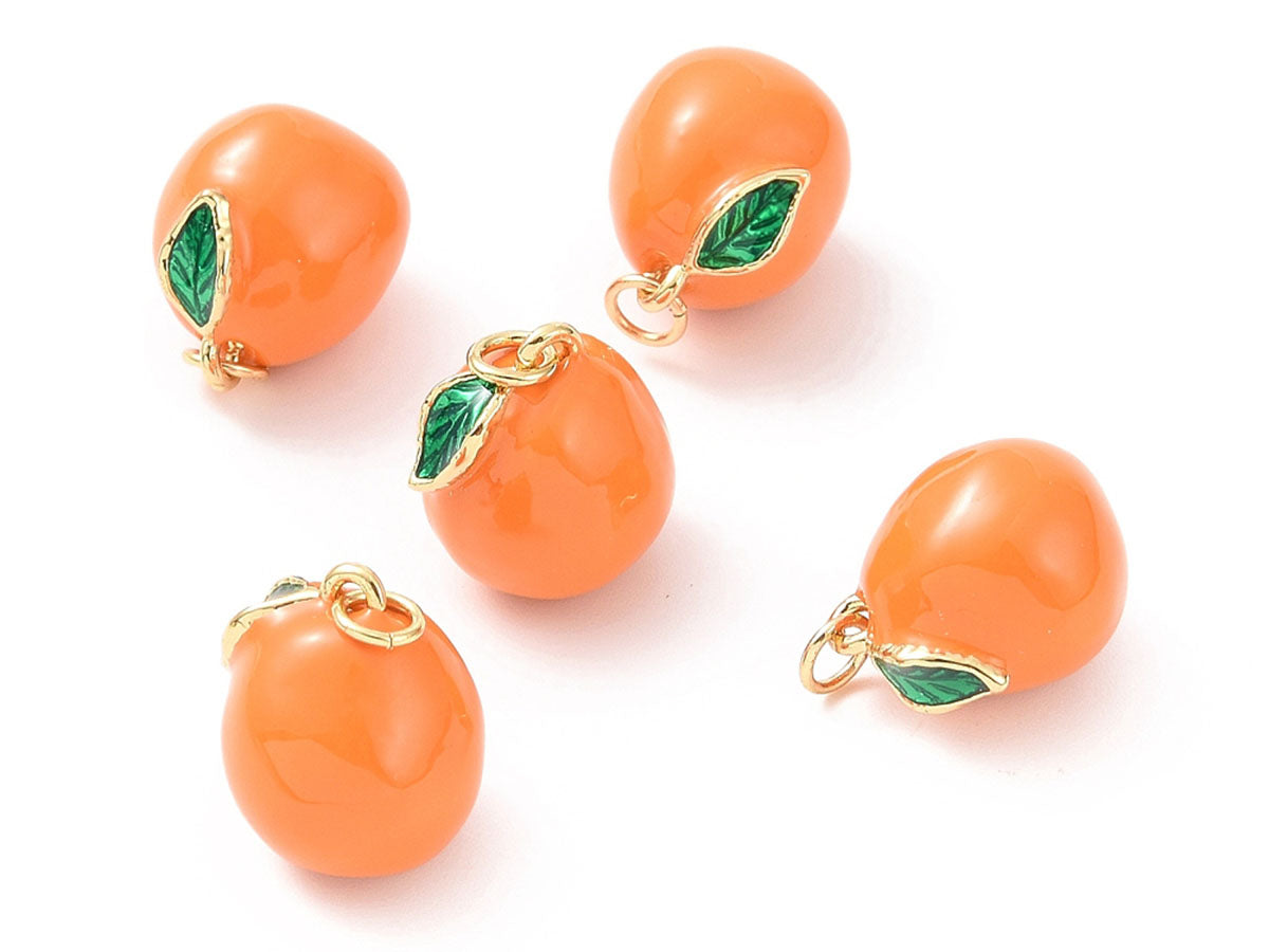 achat Breloque orange émaillée en laiton doré à l’or fin