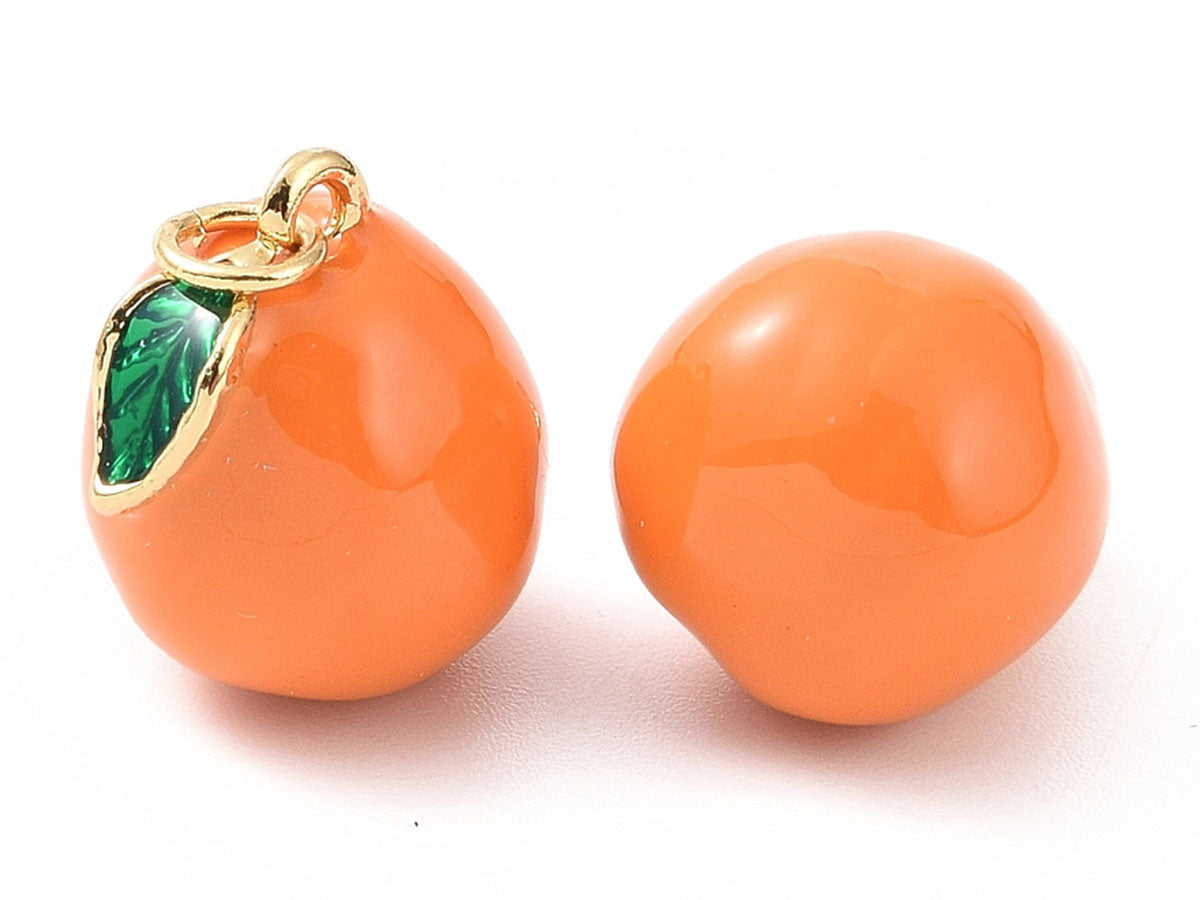 achat Breloque orange émaillée en laiton doré à l’or fin