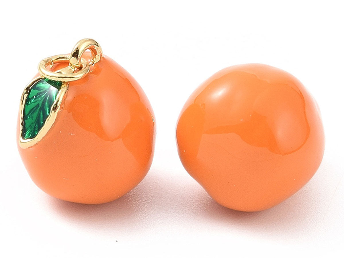 achat Breloque orange émaillée en laiton doré à l’or fin