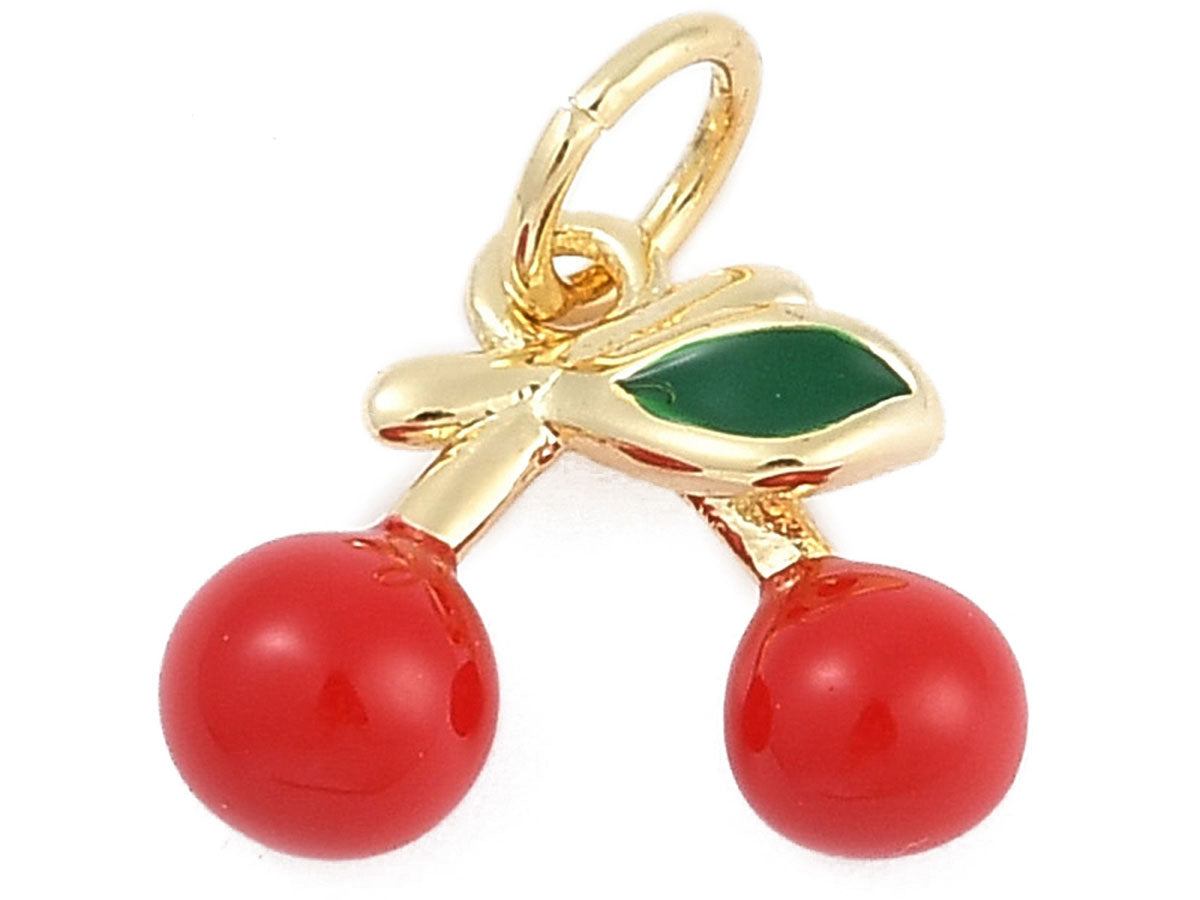 Achat Breloque cerises émaillées en laiton doré à l’or fin