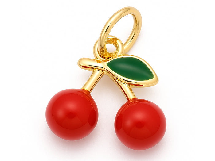Achat Breloque cerises émaillées en laiton doré à l’or fin