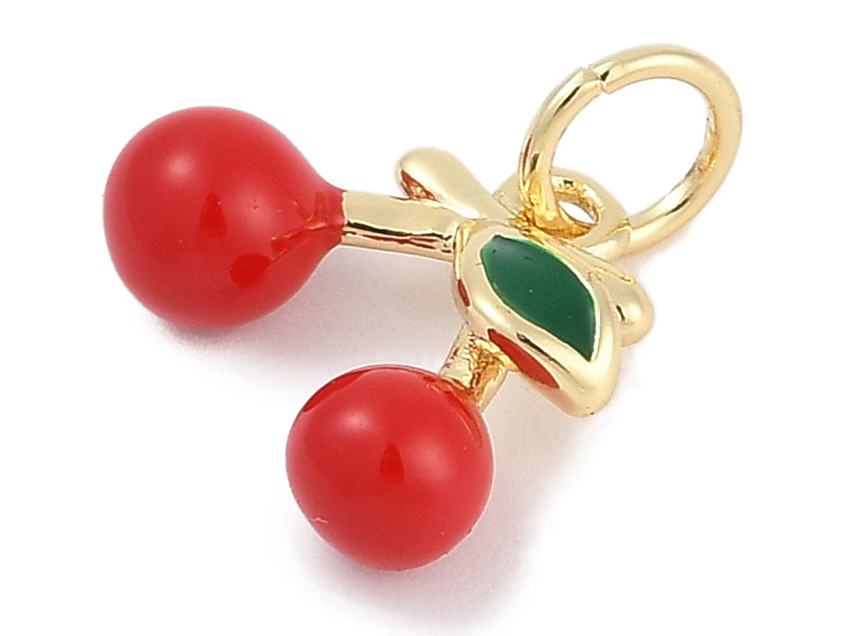 achat Breloque cerises émaillées en laiton doré à l’or fin