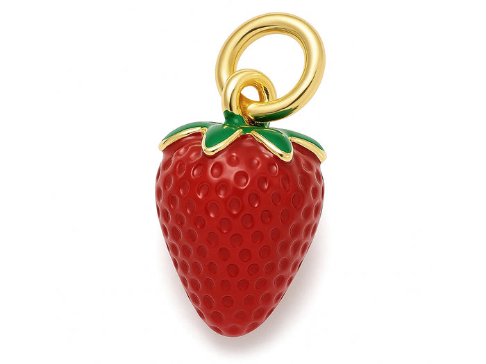 Achat Breloque fraise émaillée en laiton doré à l’or fin
