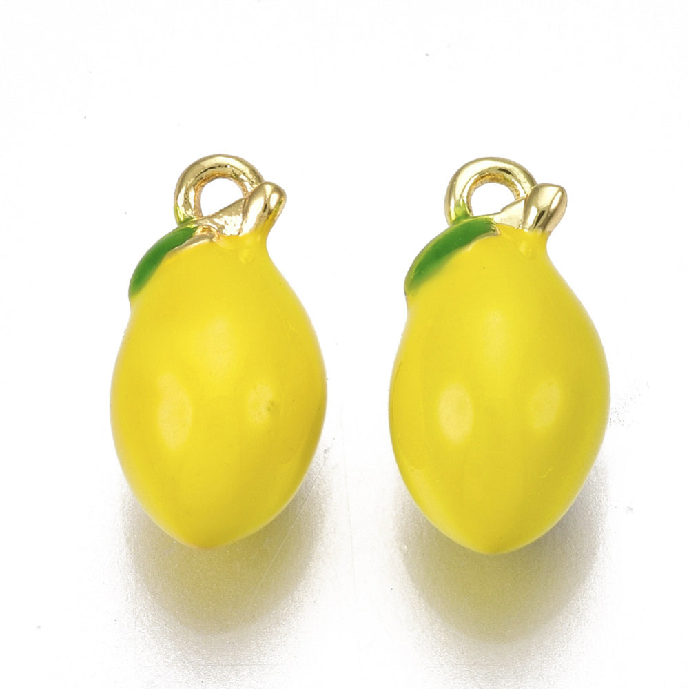 Achat Breloque citron émaillée en laiton doré à l’or fin