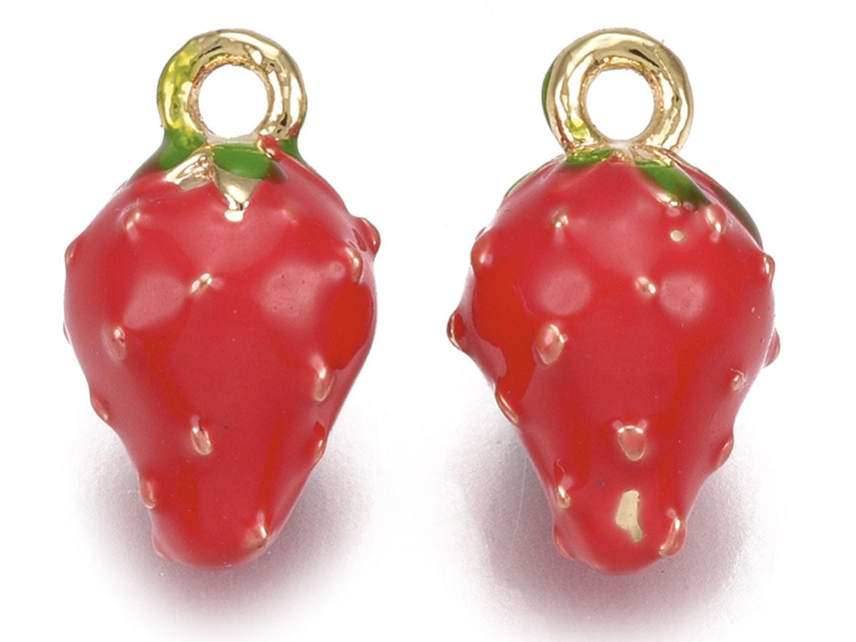 Achat Breloque fraise émaillée en laiton doré à l’or fin