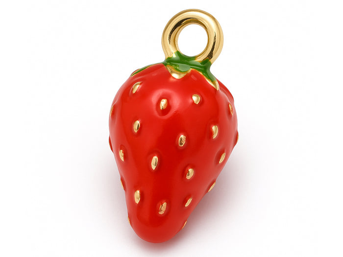 Achat Breloque fraise émaillée en laiton doré à l’or fin