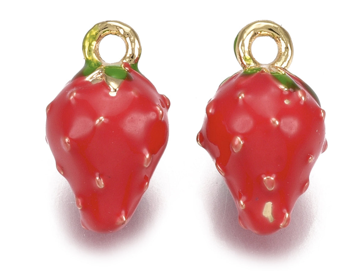 achat Breloque fraise émaillée en laiton doré à l’or fin