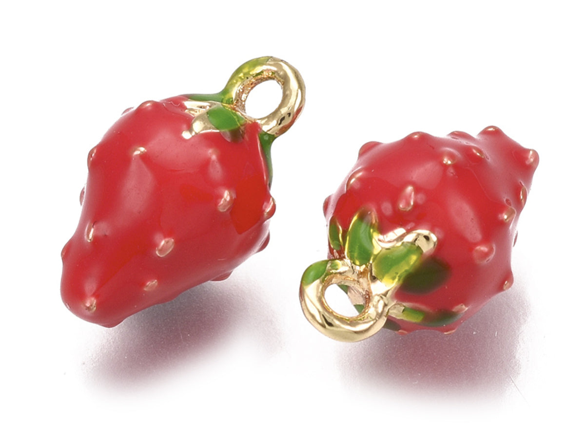 achat Breloque fraise émaillée en laiton doré à l’or fin