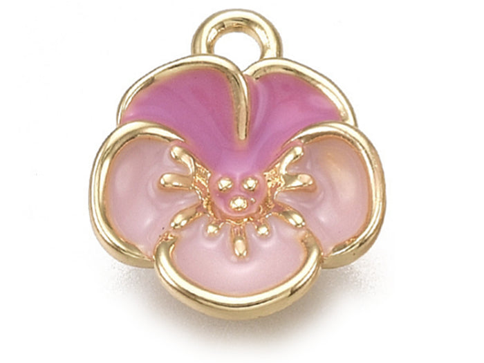 Achat Breloque fleur émaillée en laiton doré à l’or fin