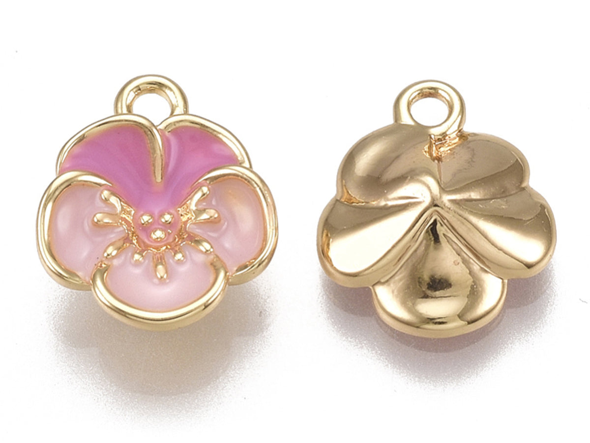 Achat Breloque fleur émaillée en laiton doré à l’or fin