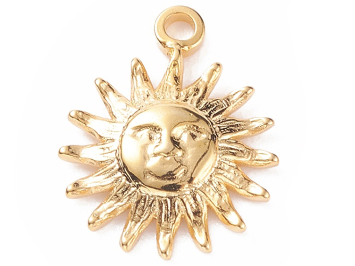 Achat Breloque soleil texturé en acier inoxydable 304 doré