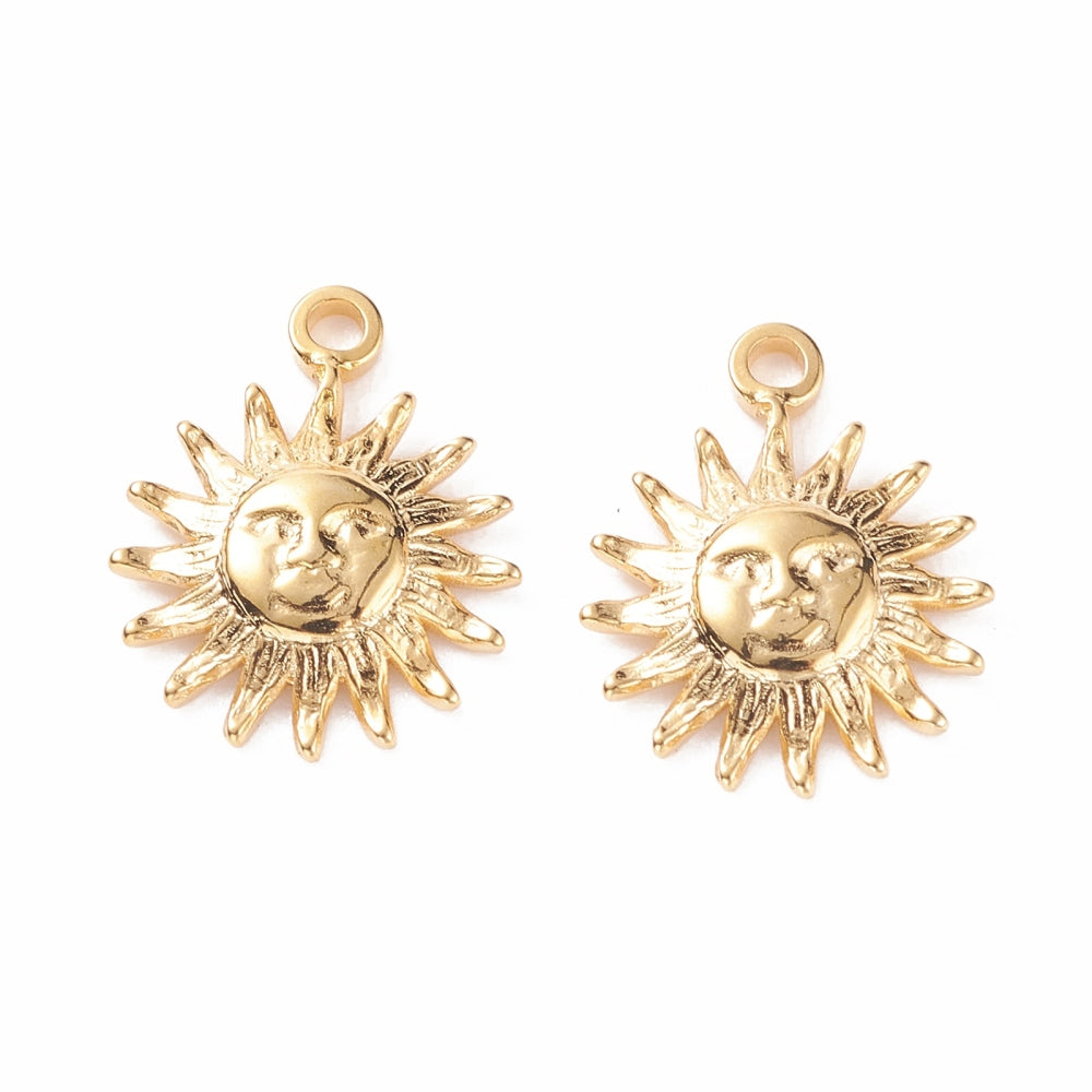 achat Breloque soleil texturé en acier inoxydable 304 doré