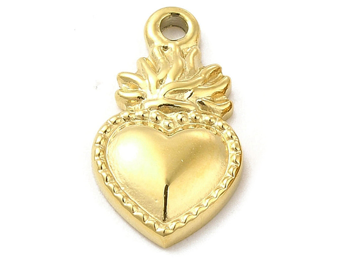 achat Breloque cœur sacré en acier inoxydable 304 plaqué or 14K