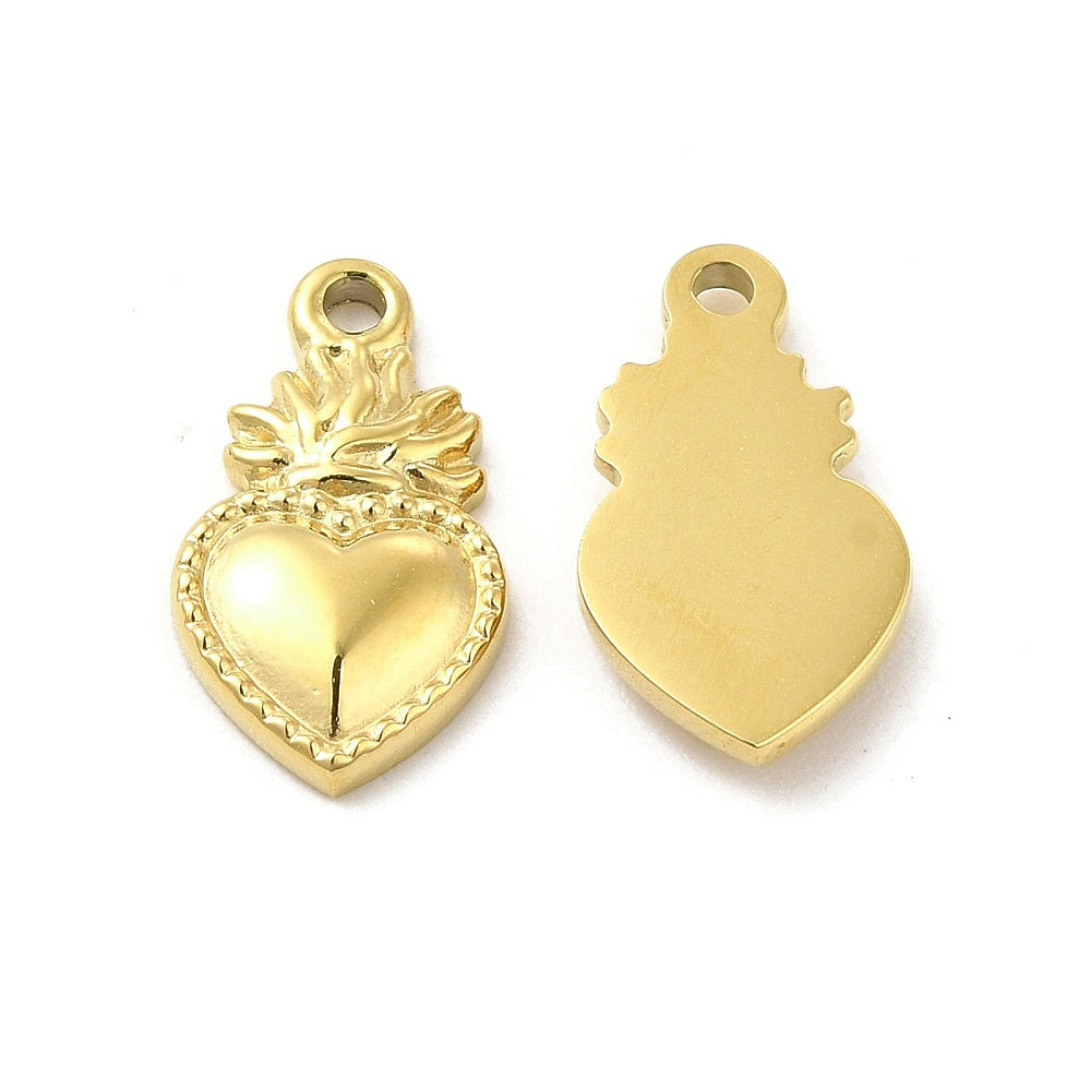 achat Breloque cœur sacré en acier inoxydable 304 plaqué or 14K