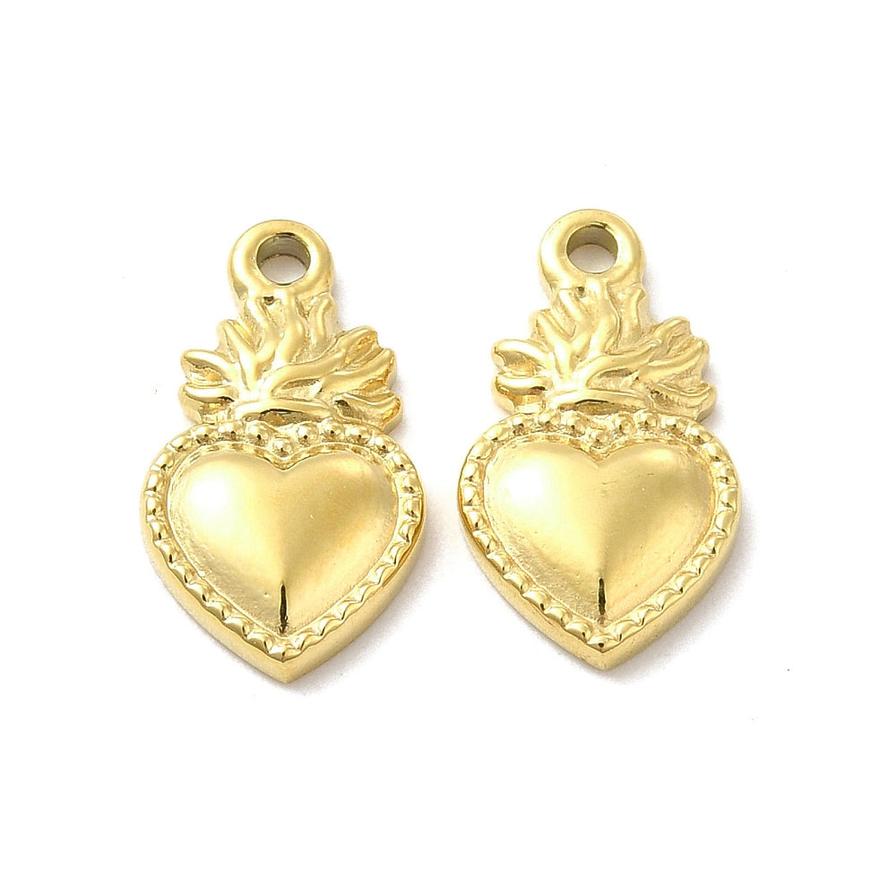 achat Breloque cœur sacré en acier inoxydable 304 plaqué or 14K