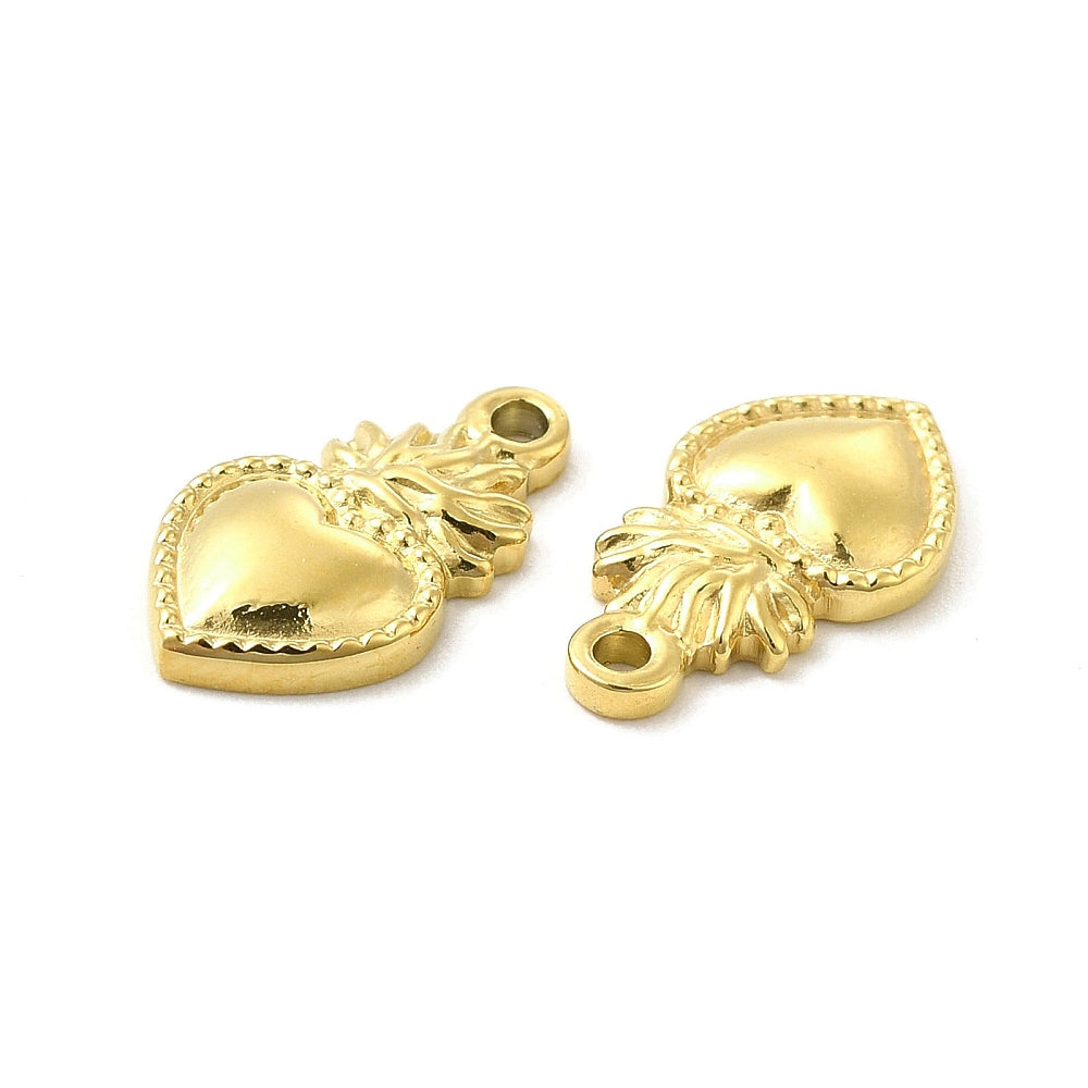 achat Breloque cœur sacré en acier inoxydable 304 plaqué or 14K