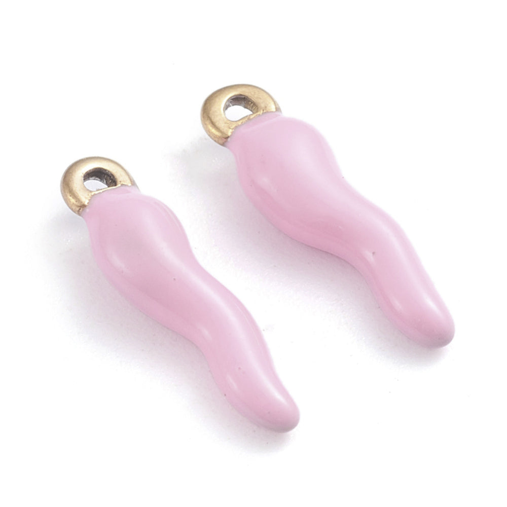 Achat Breloque corne italienne en émail rose sur acier inoxydable 304 plaqué or