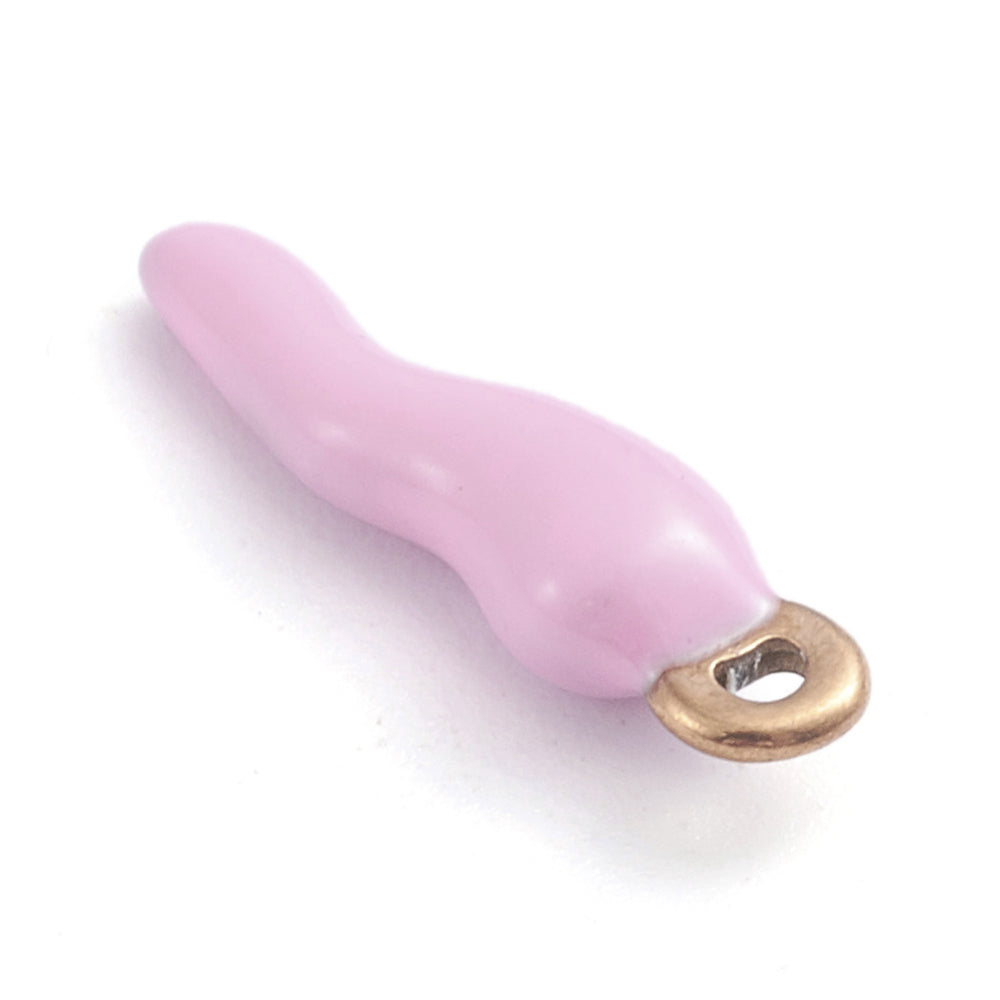 achat Breloque corne italienne en émail rose sur acier inoxydable 304 plaqué or