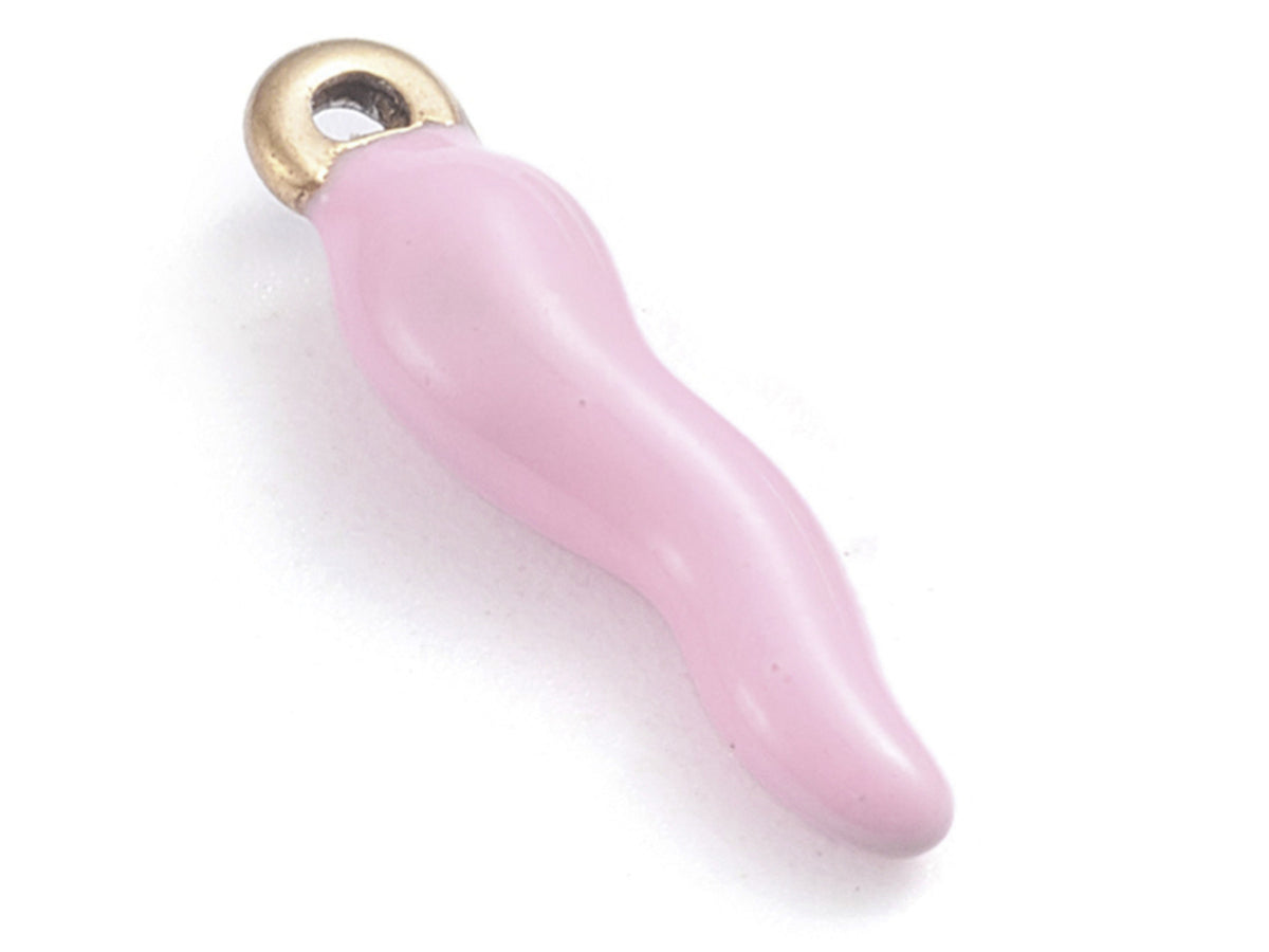 achat Breloque corne italienne en émail rose sur acier inoxydable 304 plaqué or
